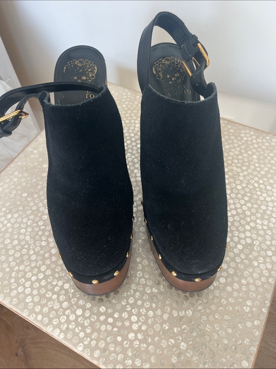 Vince Camuto Shoes - Vince Camuto Black Suede Platform Clogs with Gold Studs